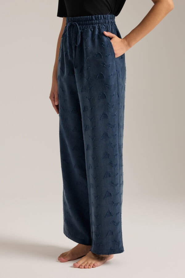 Lacivert Dokulu Tencel Beli Lastikli Pijama Altı - 3