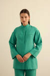 Yeşil Hakim Yaka Keten Gömlek - 3
