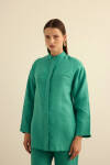 Yeşil Hakim Yaka Keten Gömlek - 5