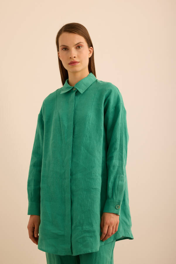 Yeşil Keten Tunik - Aker