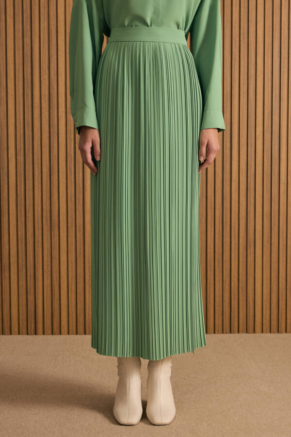 Yeşil Kırışık Piliseli Etek - 4