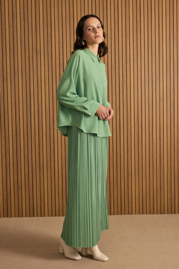 Yeşil Kırışık Piliseli Etek - Aker (1)