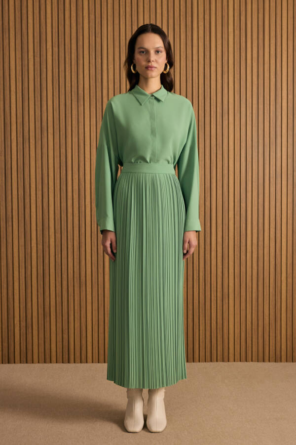 Yeşil Kırışık Piliseli Etek - 3