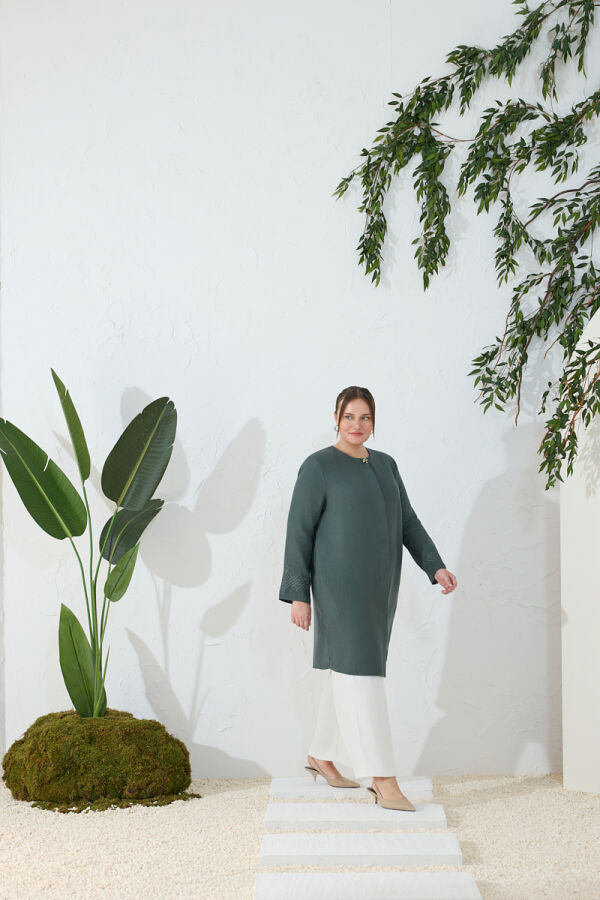 Yeşil Klasik Gömlek Yaka Pardösü - 1