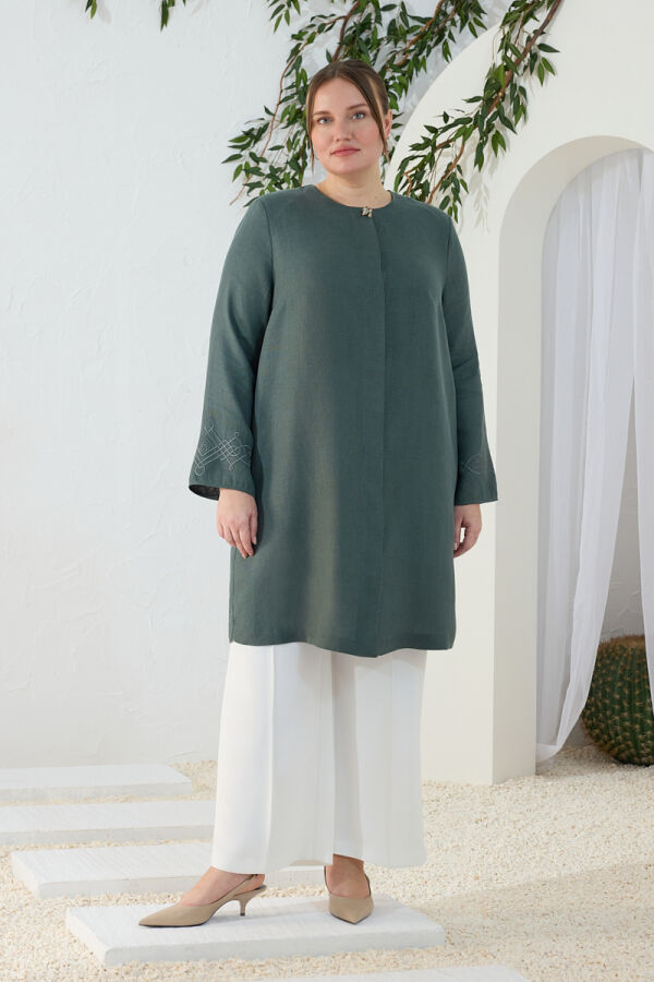 Yeşil Klasik Gömlek Yaka Pardösü - 3