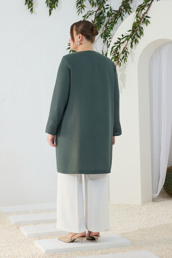 Yeşil Klasik Gömlek Yaka Pardösü - 7