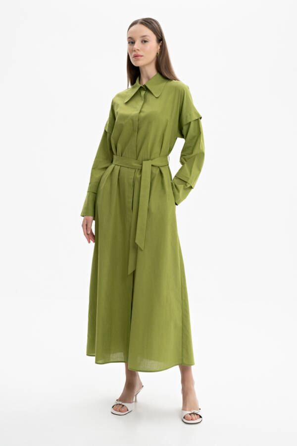 Yeşil Kolları Detaylı Vual Gömlek Elbise - 2