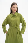 Yeşil Kolları Detaylı Vual Gömlek Elbise - 5