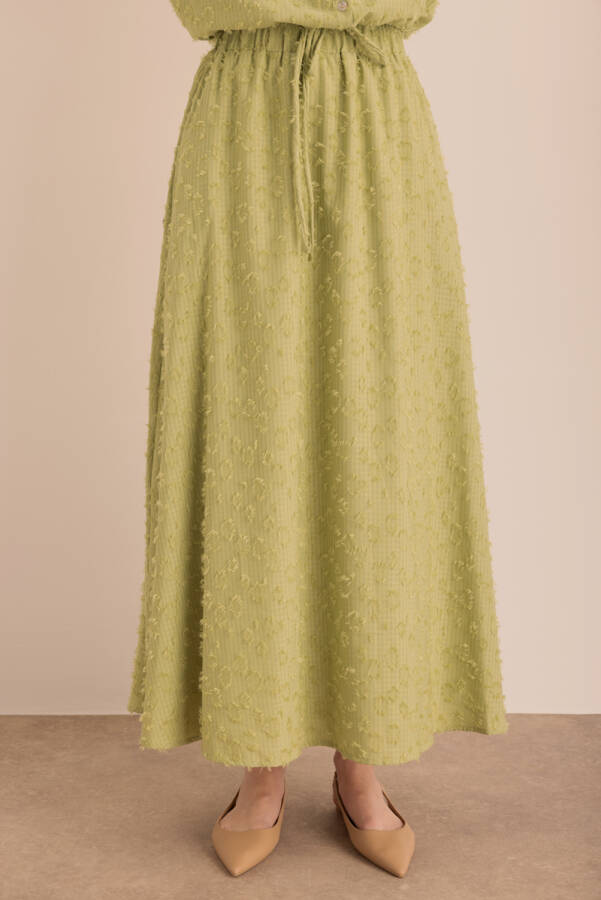 Yeşil Kumaşı Püskül Detaylı Astarlı Etek - 2