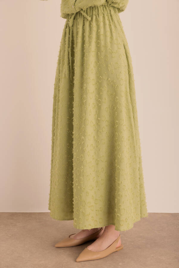 Yeşil Kumaşı Püskül Detaylı Astarlı Etek - 4