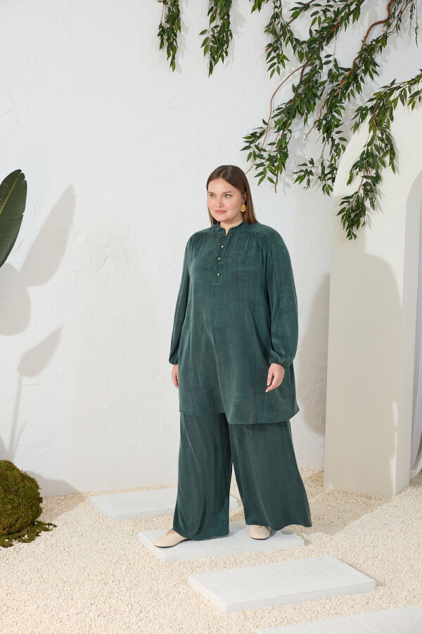 Yeşil Lastikli Detaylı Rahat Kalıp Pantolon Etek - Aker