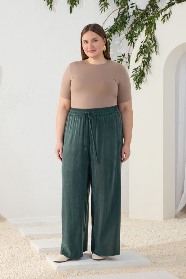 Yeşil Lastikli Detaylı Rahat Kalıp Pantolon Etek - Aker (1)