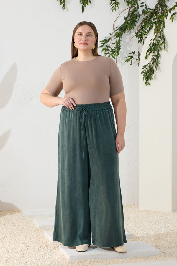 Yeşil Lastikli Detaylı Rahat Kalıp Pantolon Etek - 3