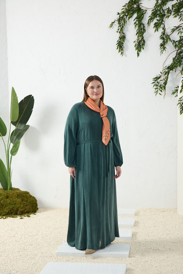 Yeşil Lastikli Gömlek Yaka Elbise - 1