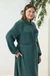 Yeşil Lastikli Gömlek Yaka Elbise - 5