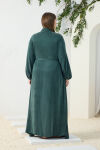 Yeşil Lastikli Gömlek Yaka Elbise - 7