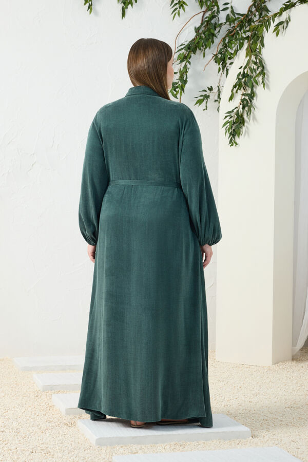Yeşil Lastikli Gömlek Yaka Elbise - 7
