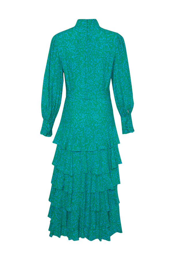 Yeşil Leopar Desen Katlı Elbise - 3