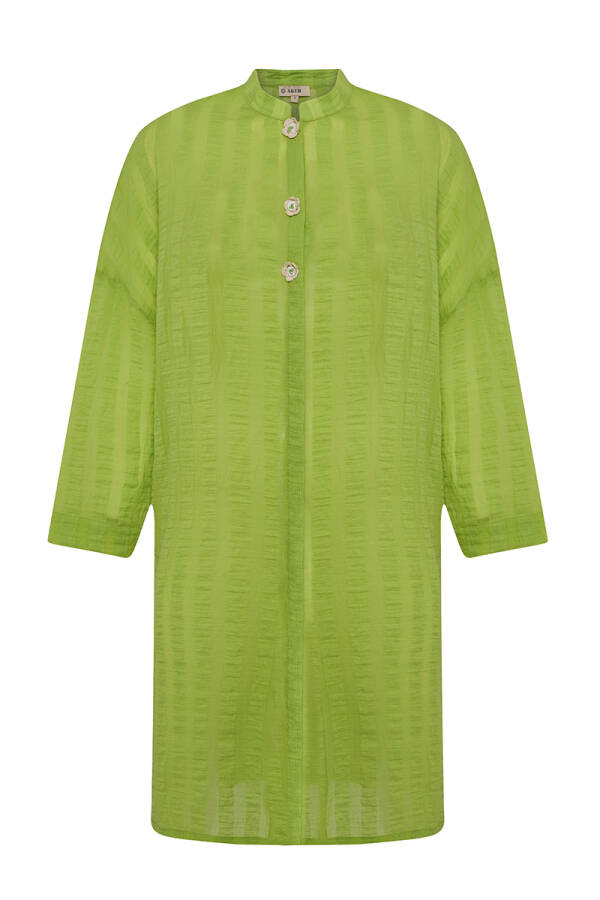 Yeşil Patı Çiçek İşlemeli Tunik - 1