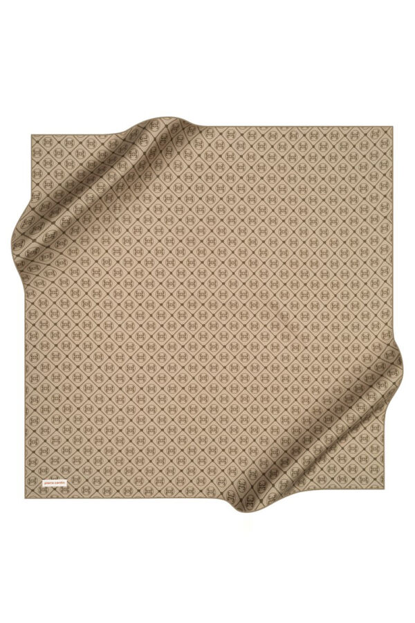 Logo Desenli 90X90 İpek Krep Saten Eşarp - 1