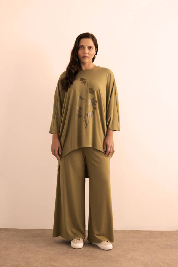 Yeşil Şeffaf Baskı Detaylı , Rahat Kalıp Örme Tweenset - Aker