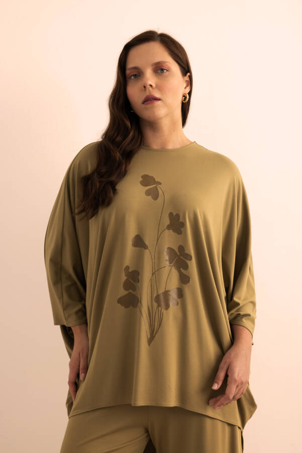 Yeşil Şeffaf Baskı Detaylı , Rahat Kalıp Örme Tweenset - Aker (1)