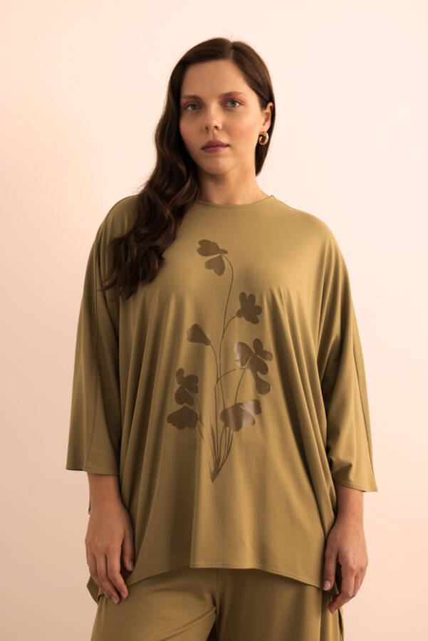 Yeşil Şeffaf Baskı Detaylı , Rahat Kalıp Örme Tweenset - 3