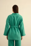 Yeşil Seyyar Kuşaklı Keten Kımono - 7
