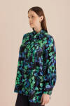 Yeşil Yakası Fular Detaylı Desenli Bluz - 4