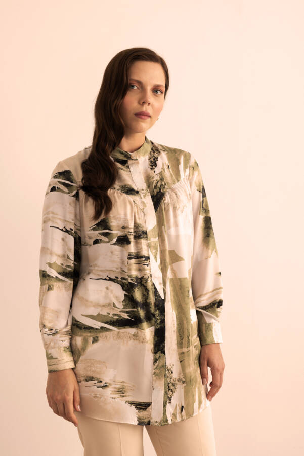 Yeşil Yaprak Desenli Bluz - 2