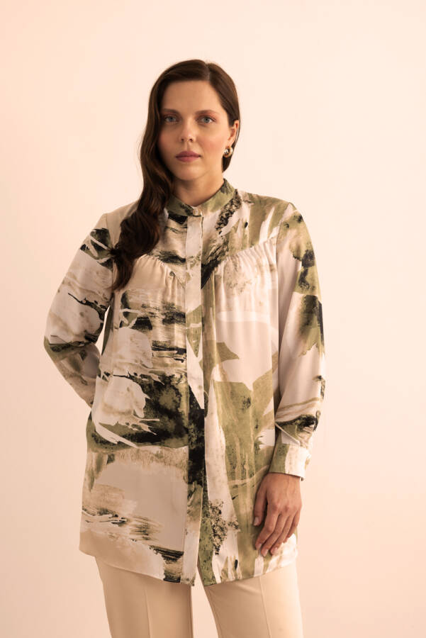 Yeşil Yaprak Desenli Bluz - 3