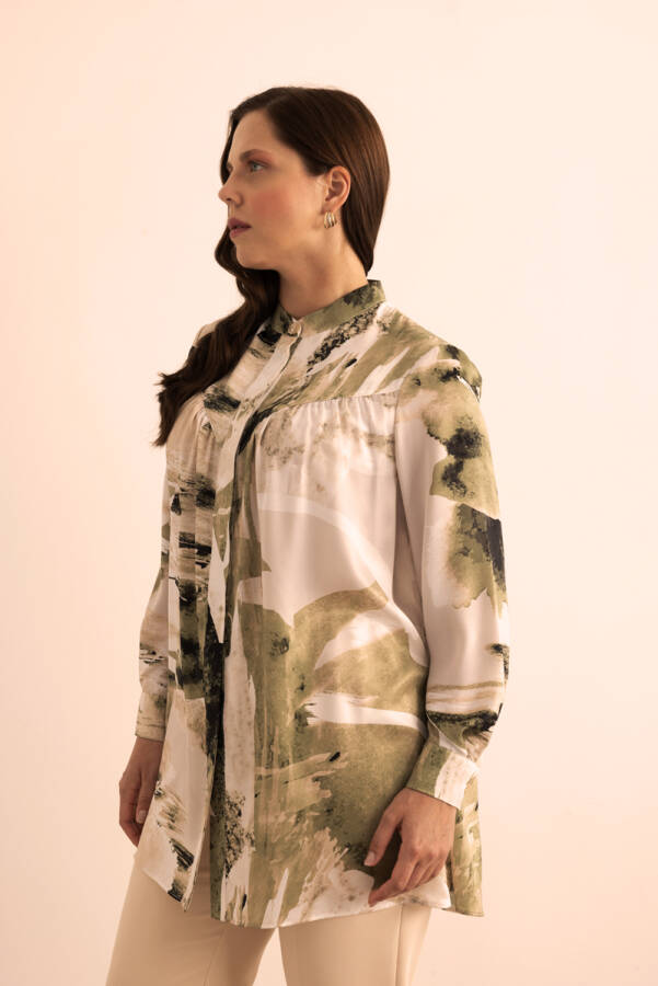 Yeşil Yaprak Desenli Bluz - 5