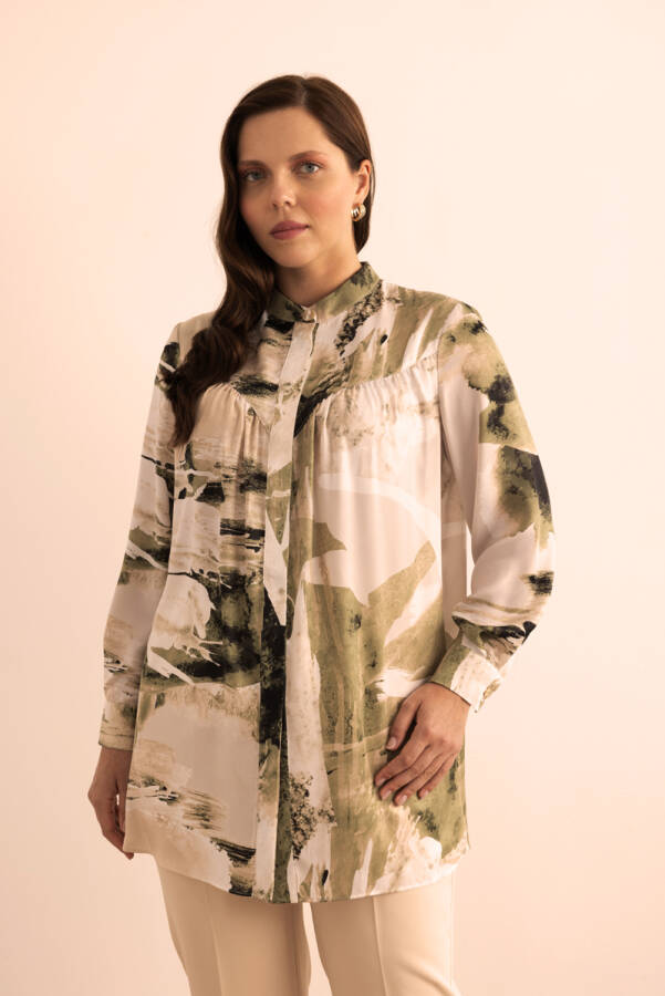 Yeşil Yaprak Desenli Bluz - 4