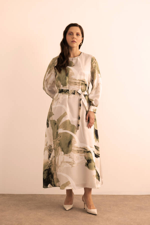 Yeşil Yaprak Desenli Elbise - Aker (1)