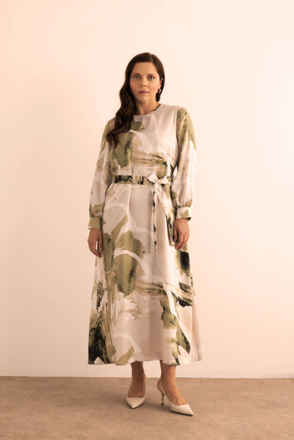 Yeşil Yaprak Desenli Elbise - 3