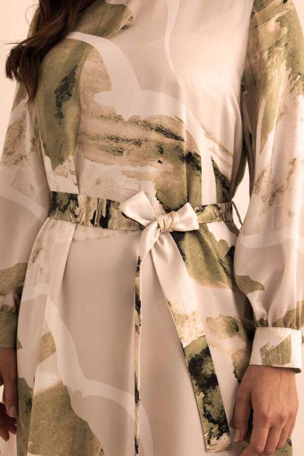 Yeşil Yaprak Desenli Elbise - 6