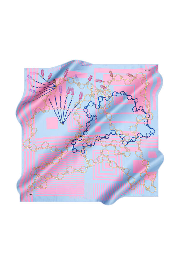 Zincir Desenli Aker İpek Krep Saten Eşarp - 1