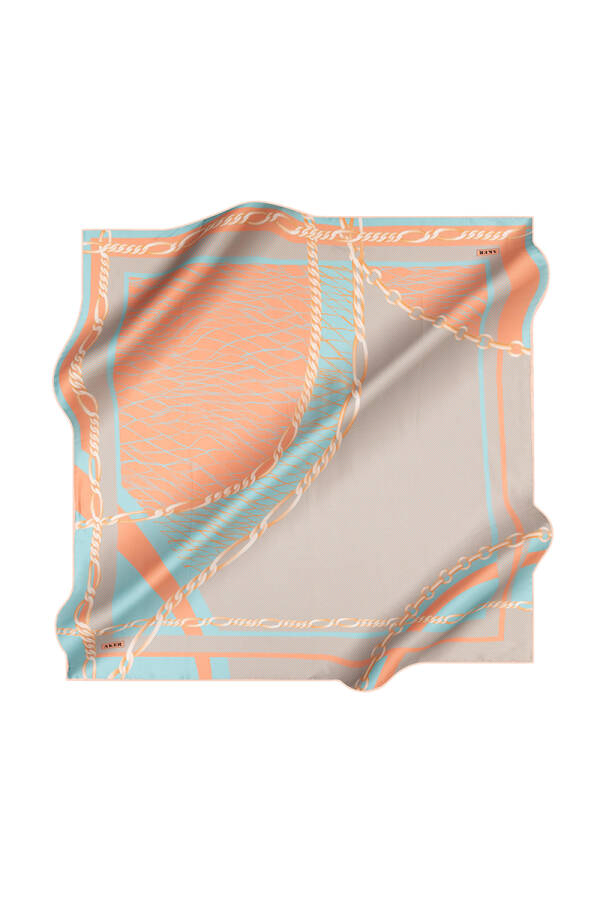 Zincir Desenli Aker İpek Krep Saten Eşarp - 1