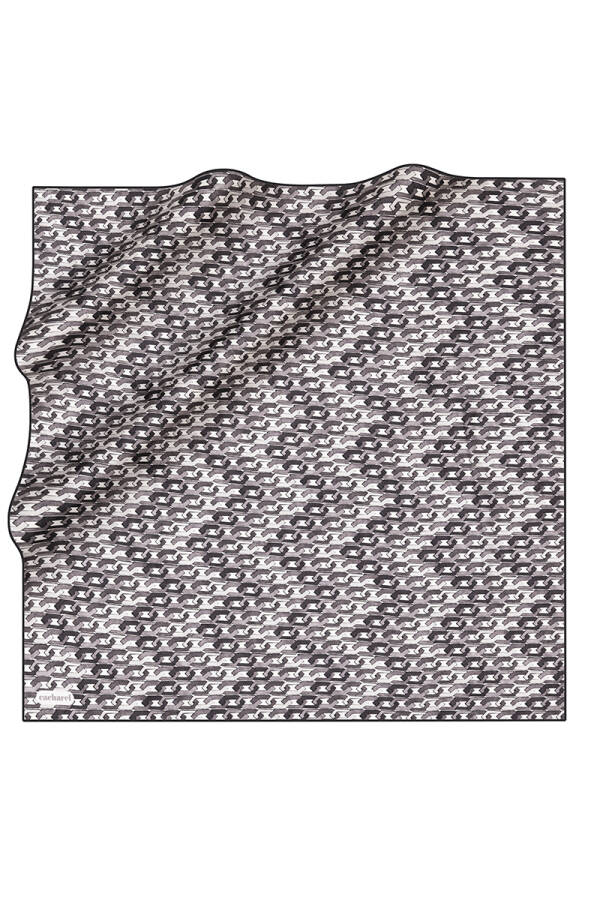 Zincir Desenli İpek Twill Eşarp - 1