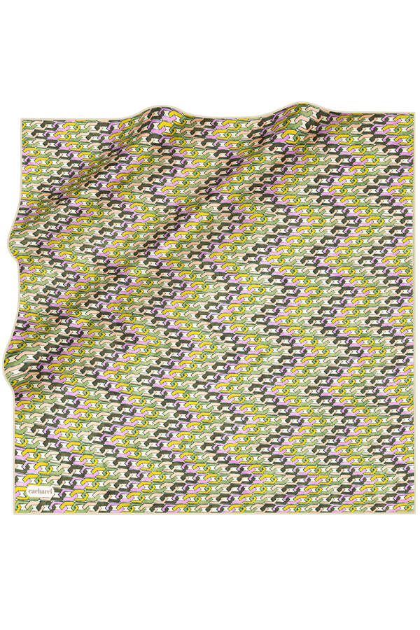 Zincir Desenli İpek Twill Eşarp - 1