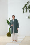 Zümrüt Dökümlü Keten Kimono - 2